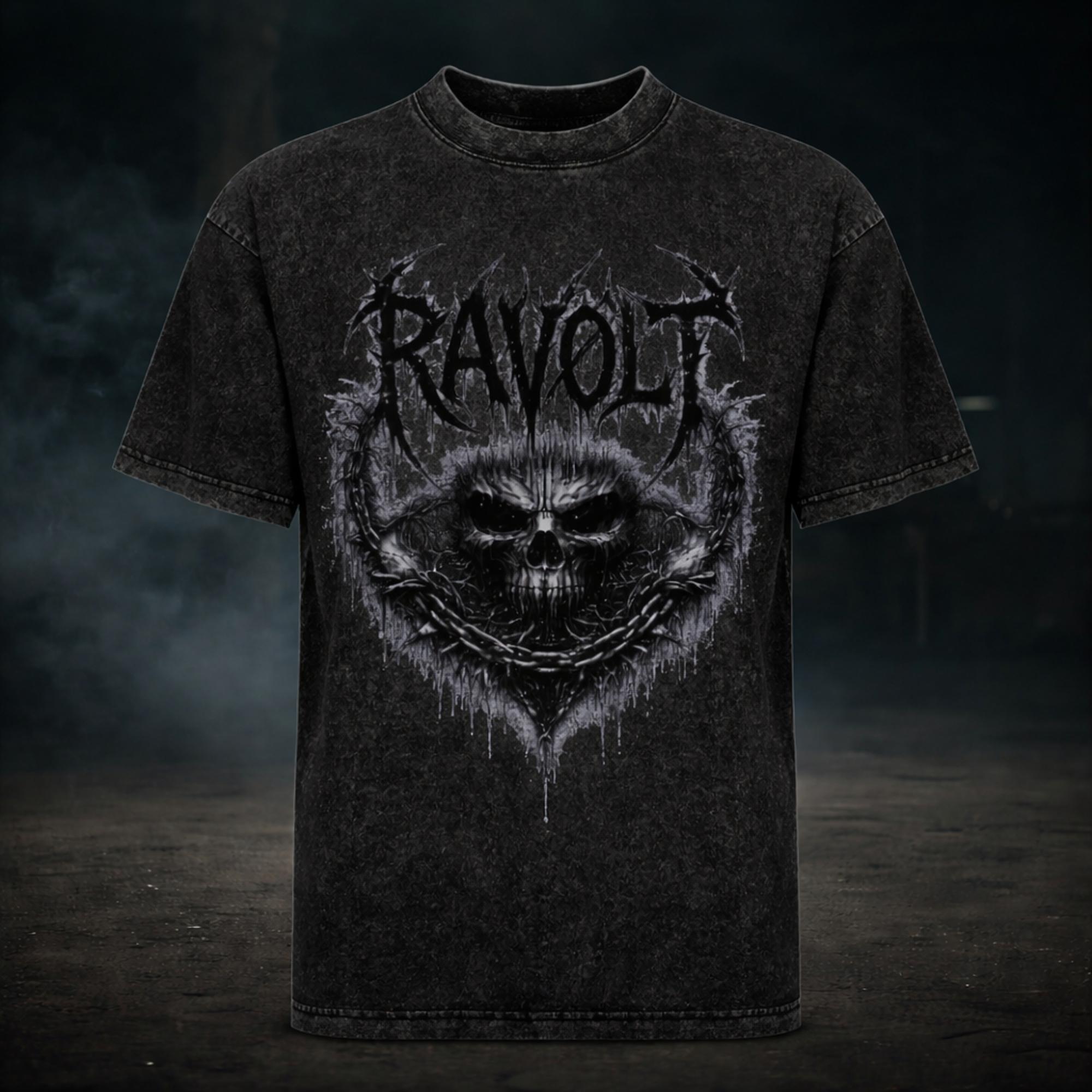 T-shirt noir RAVØLT avec motif skull, vue de face sans mannequin